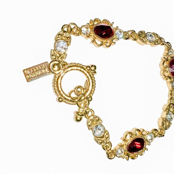 Downton Abbey Crystal Link Toggle Bracelet Red Ruby Rhinestones Jewels Gold O/S - Picture 2 of 3
